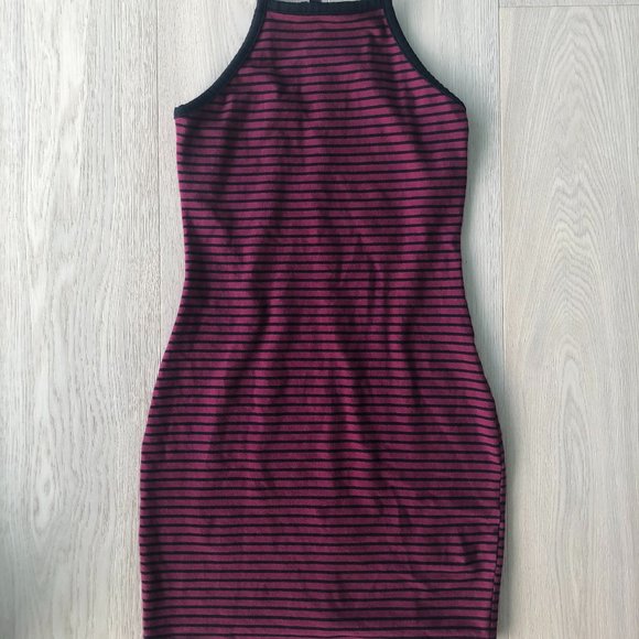 Magenta/Maroon Black striped Dress by Express - size XS - Picture 1 of 4